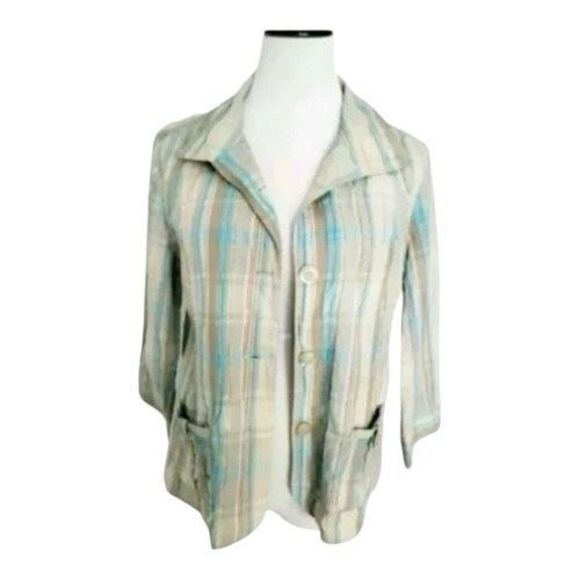 Christopher & Banks Stretch Multicolor Wrinkle Jacket Blazer Size L 3/4-Sleeve - Picture 2 of 13